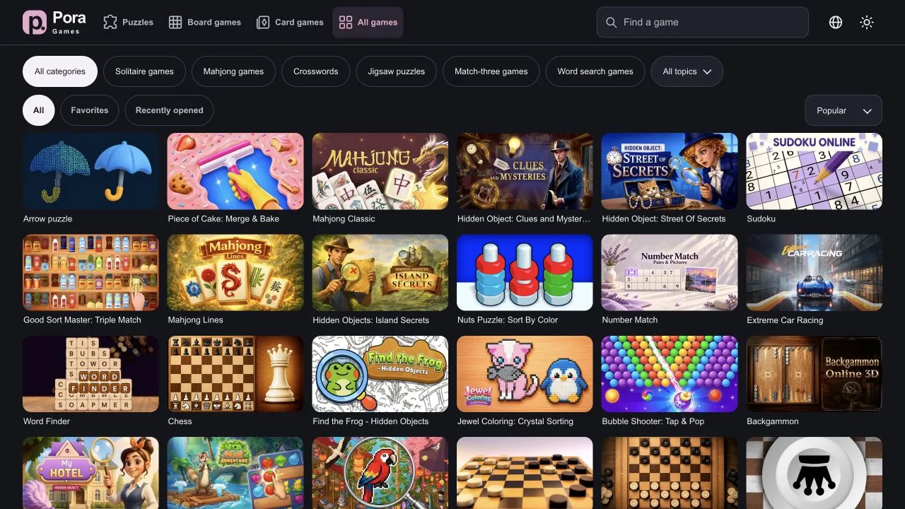 Pora Games catalogue in English